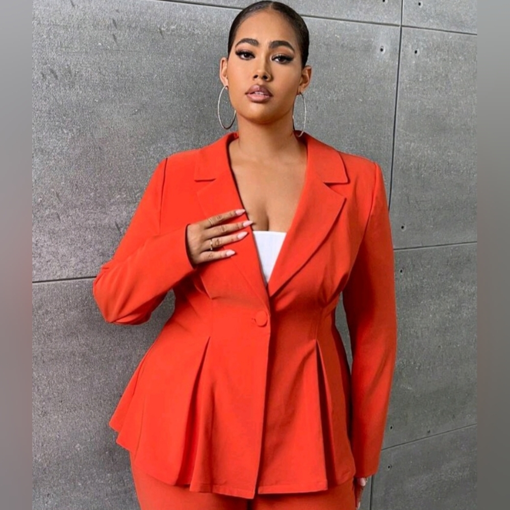 Shein Curve Vibrant Women's Peplum Blazer in Bold Orange